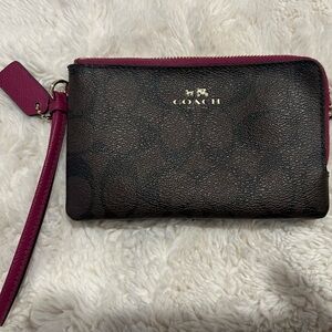 Coach Dark Brown and Magenta Wristlet